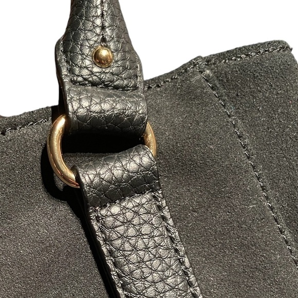 Tignanello Roebling Shopper Black Suede and Pebble Leather Satchel Bag - Picture 9 of 13